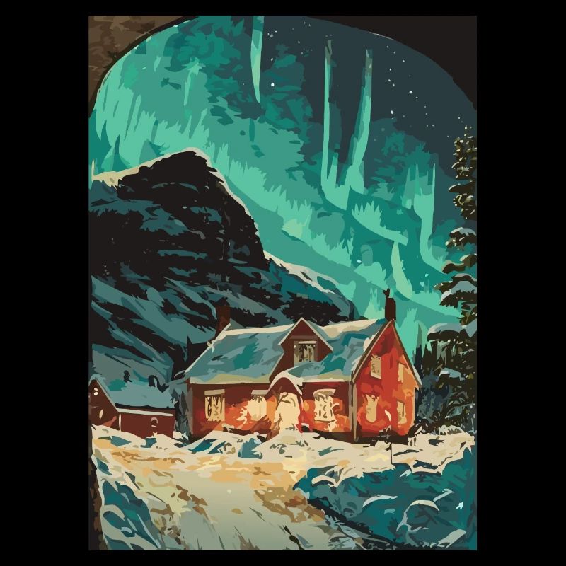 Cabane en bois dans la neige