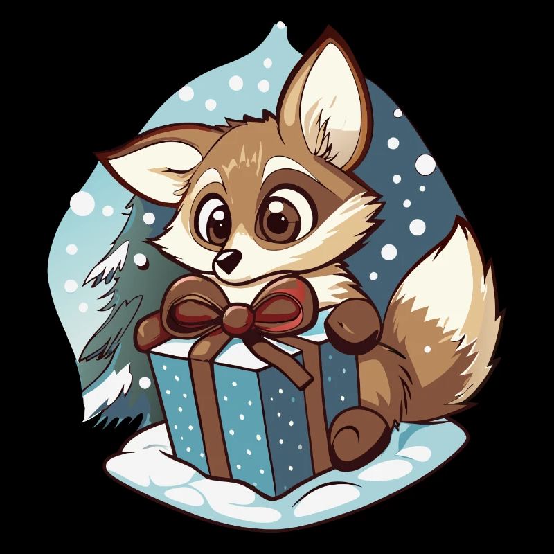 Cute fox unwraps gift