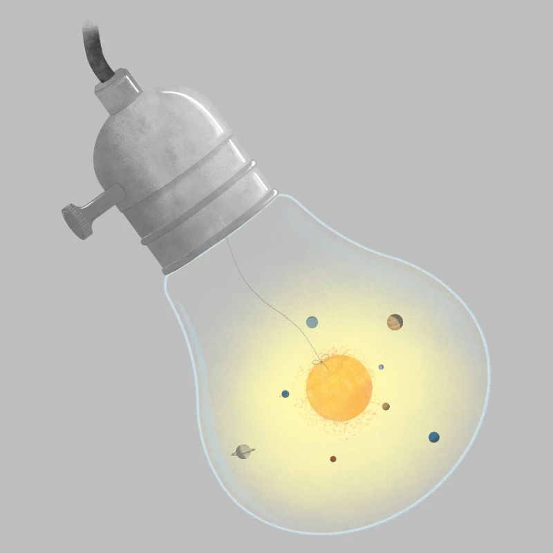 Light bulb solar system on thread