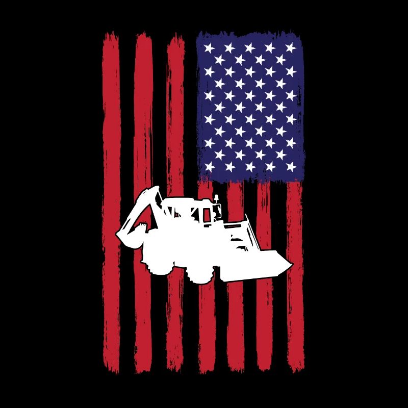 Backhoe loader USA flag