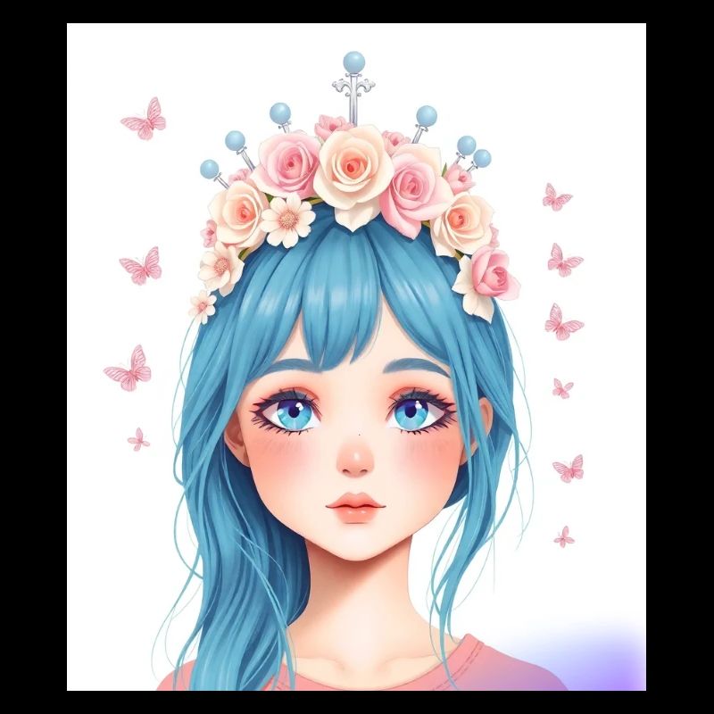Blauhaar Mädchen mit Blumenkranz