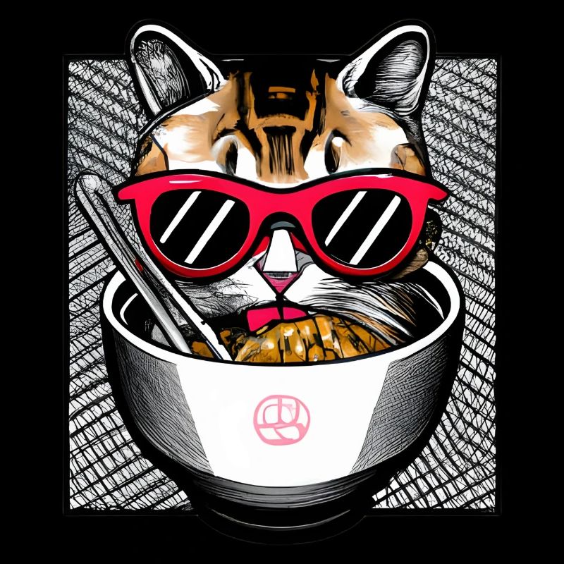 Le chat mignon aime la conception de nouilles ramen