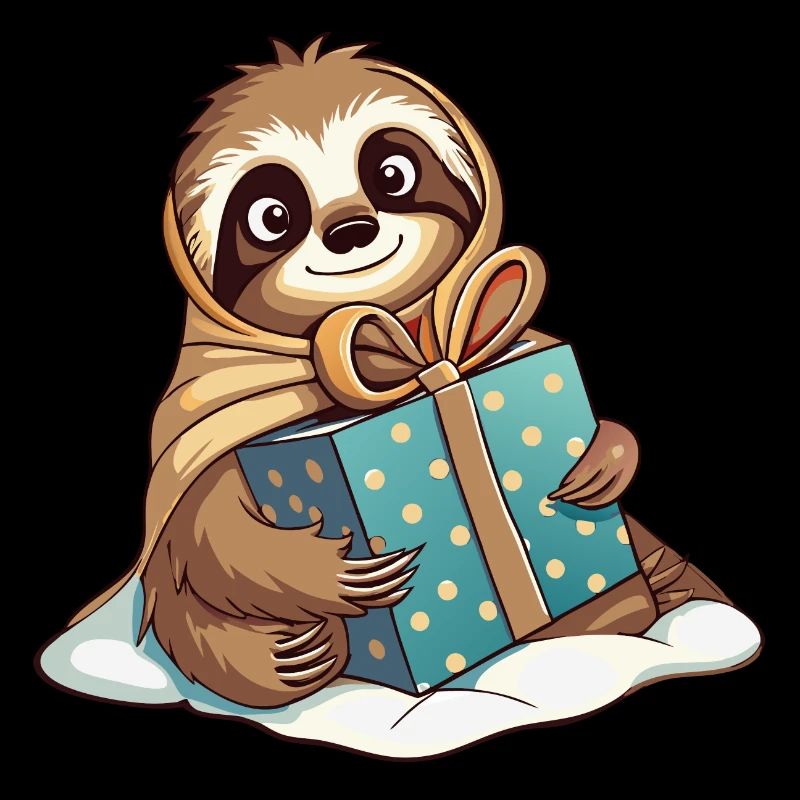 Cute sloth unwrapping gift