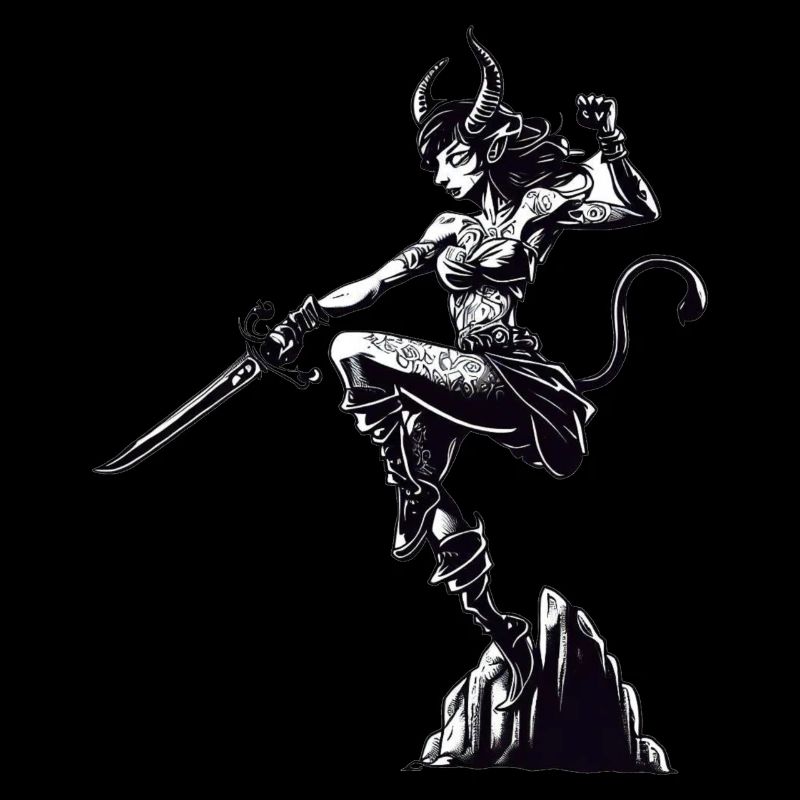 weiblicher Tiefling mit Schwert