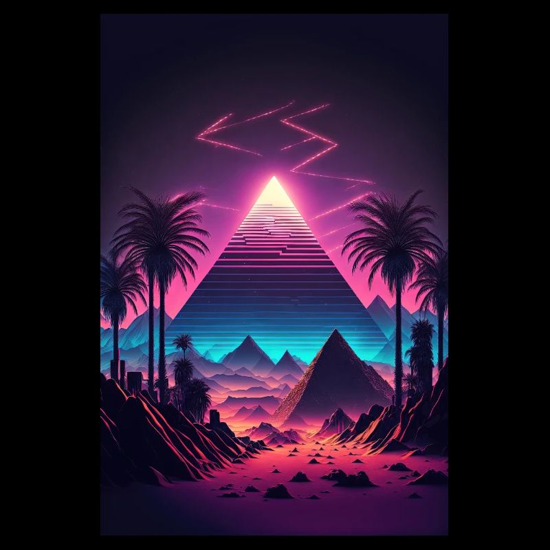 Eine Synthwave Pyramide in der Neon Wüste