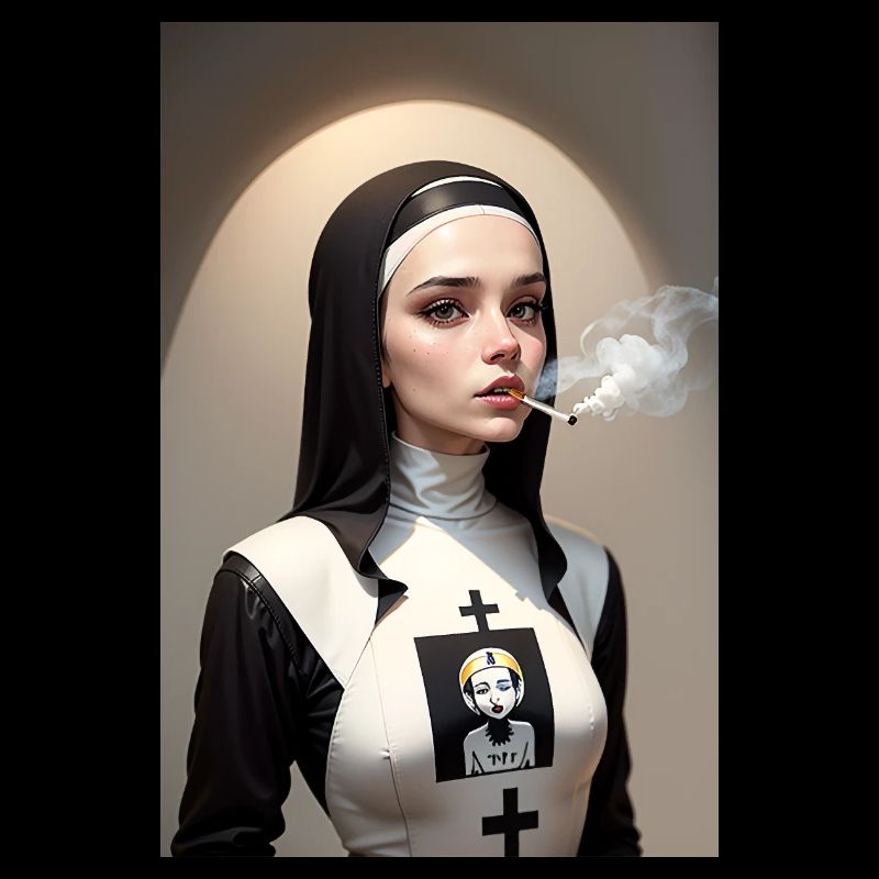 Modern Smoking Cyberpunk Nun