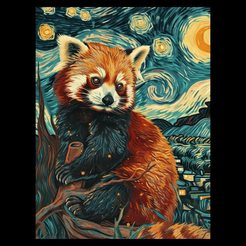 roter panda van gogh style
