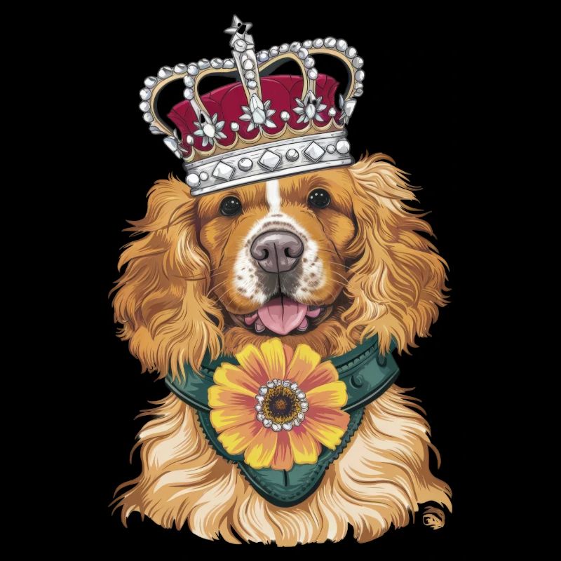 Cocker Spaniel avec fleurs et couronne