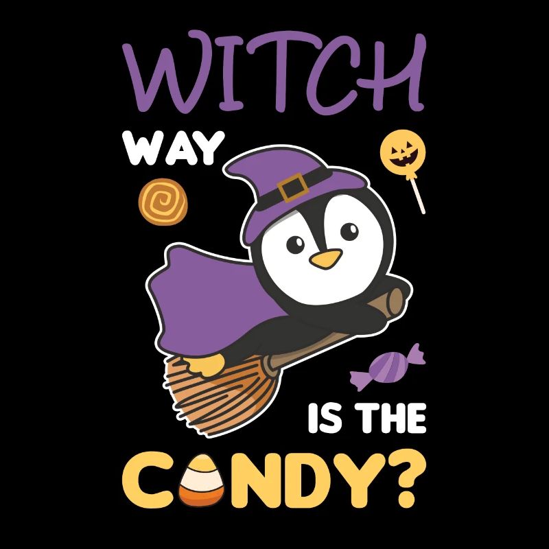 Pinguin Hexen Witch way is the candy Happy