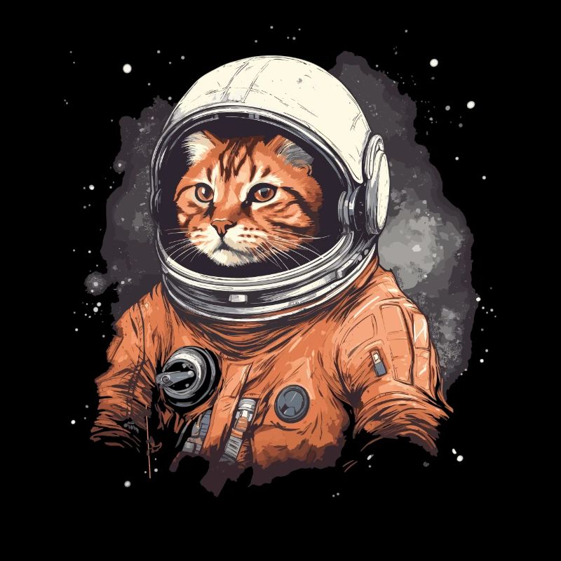 red cat in astronaut suit in space