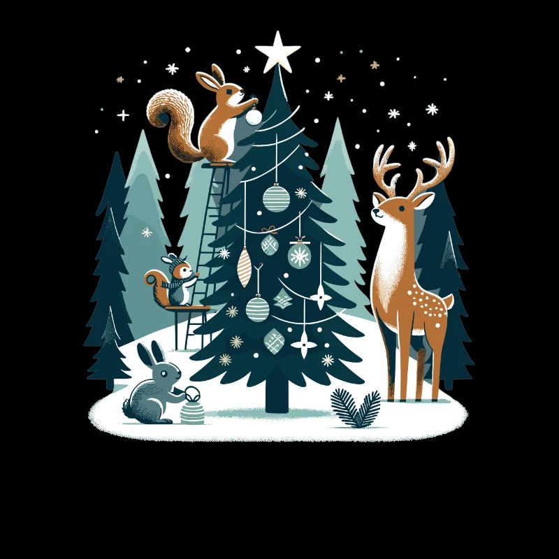 Weihnachtsdesign mit Waldtieren am Weihnachtsbaum