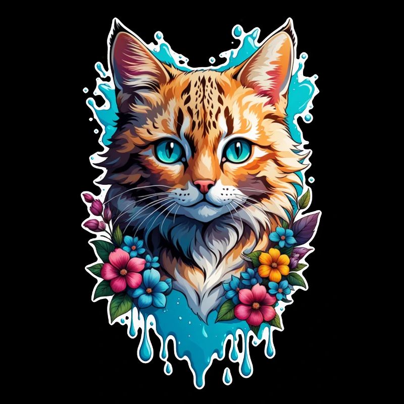 chat et fleur aquarelle