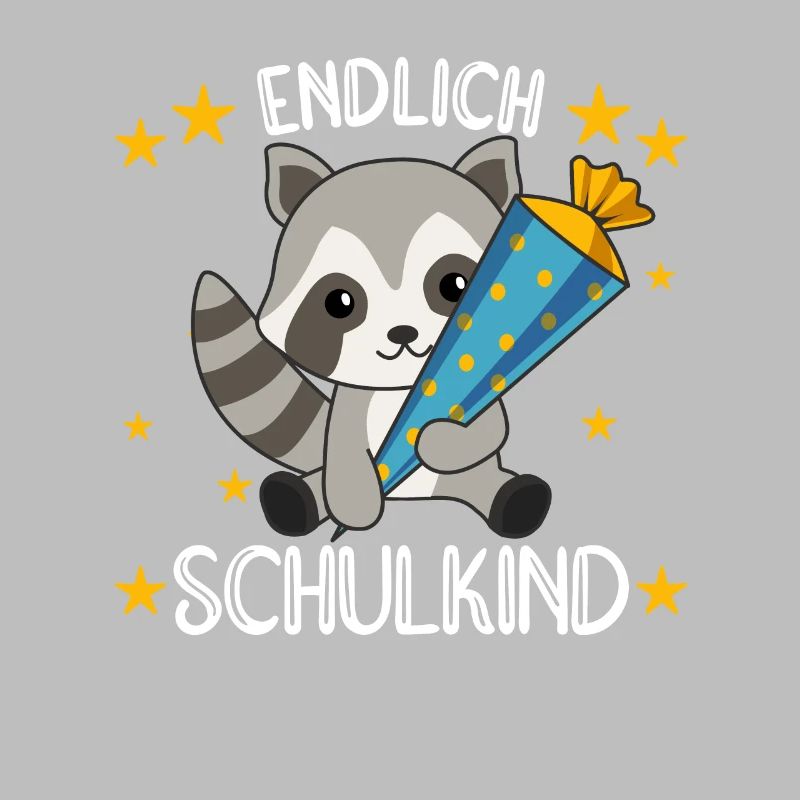 endlich Schulkind Einschulung Schule Waschbär