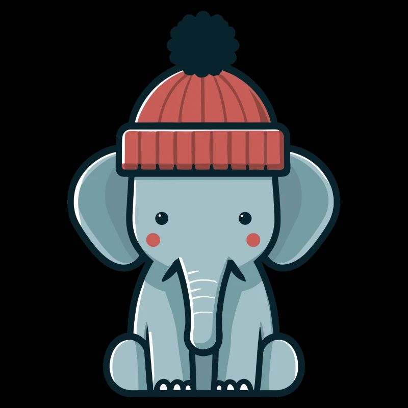 Winter Pachyderm Elephant with Red Beanie Hat