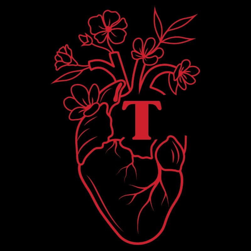Buchstabe t Herz rote florale Anatomie