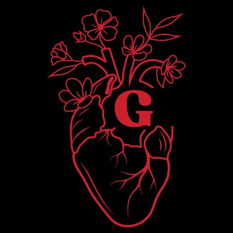 Buchstabe g Herz rot Blumen Anatomie