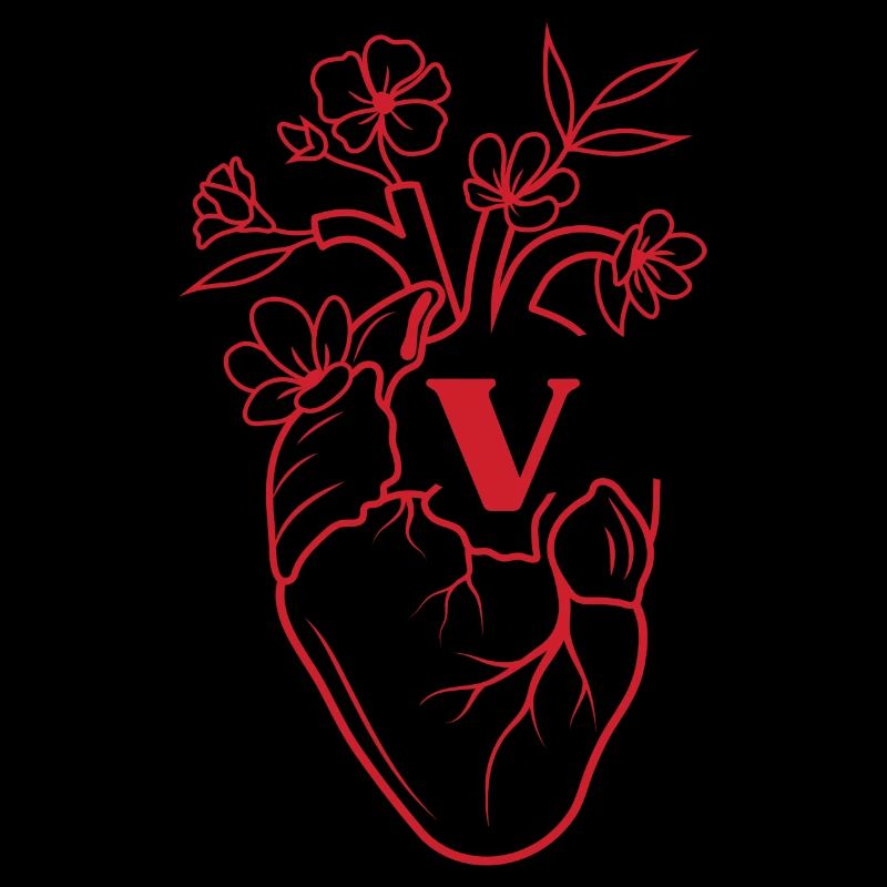 Buchstabe V Herz Rote Blumen Anatomie