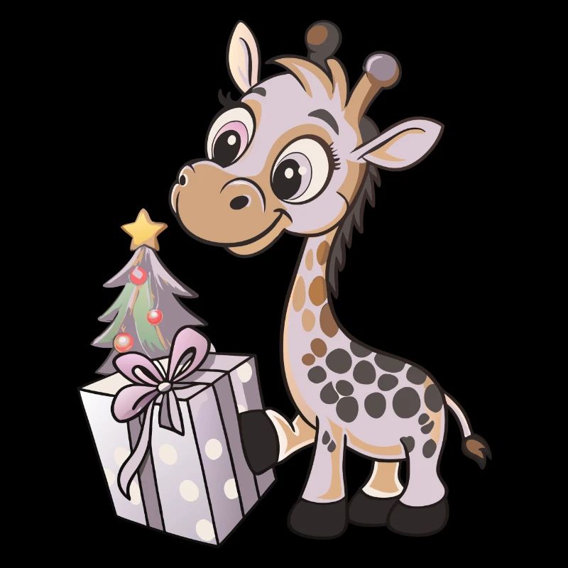 Niedliche Giraffe packt Geschenk aus
