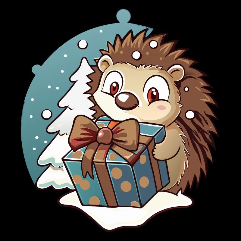 Hérisson mignon avec cadeau à Noël