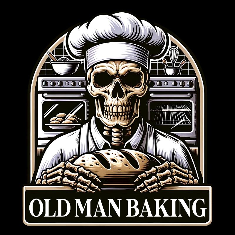 Old Man Baking Skull mit Bäckermütze mit Brot