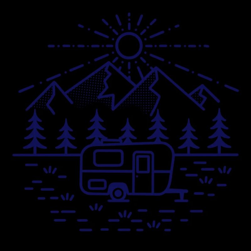 Berge mit Camper im Monoline-Design (Tag/blau)