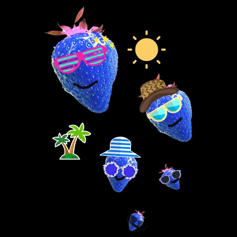 Strawberry, Blue, Summer, Sun,Artwork,Strawberries