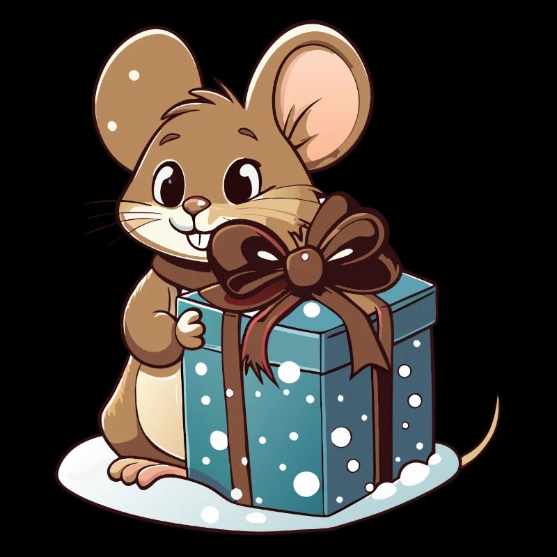 Cute mouse with gift at Christmas