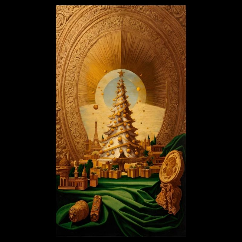 Sapin de Noël doré avec la Tour Eiffel dorée