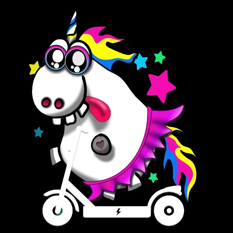 Verrücktes Einhorn mit E-Scooter
