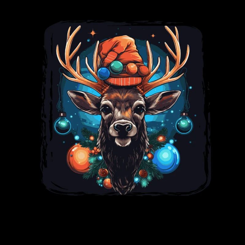 Renne avec boules de Noël et chapeau
