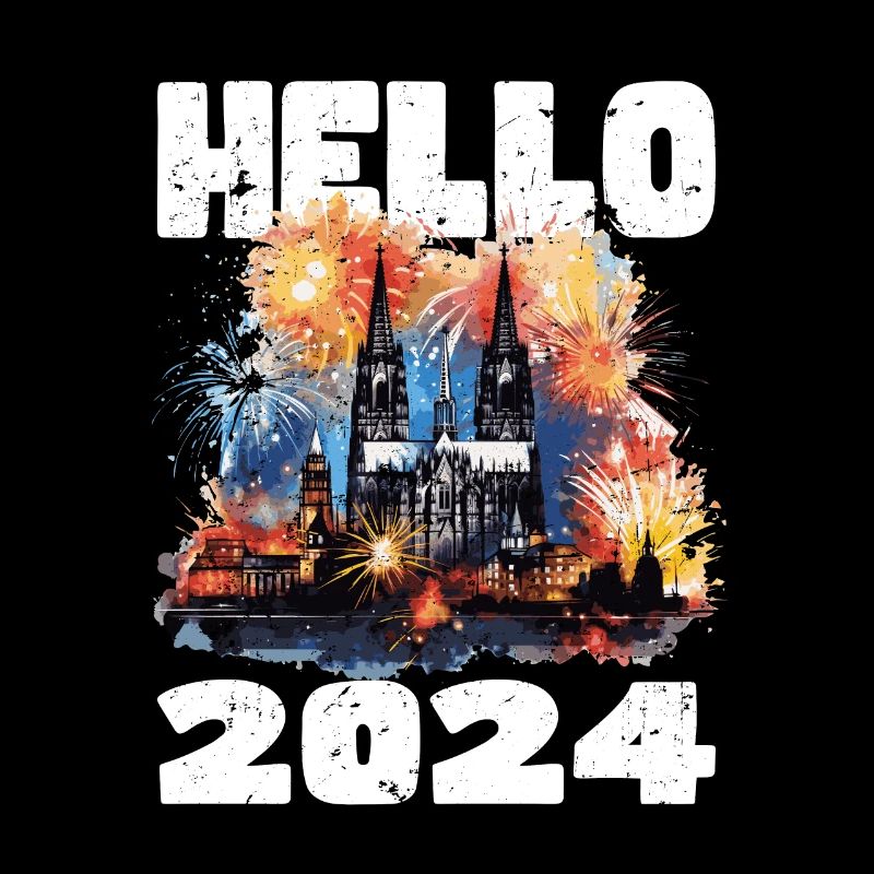 Happy New Year with fireworks in Cologne