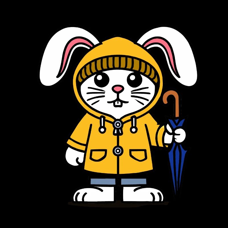 White Bunny, Rain Jacket, Hat, Umbrella, Rabbit
