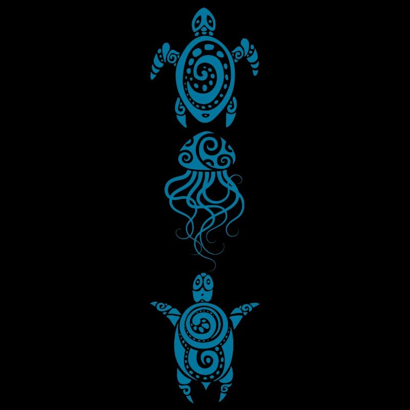 A jellyfish and two turtles (blue)