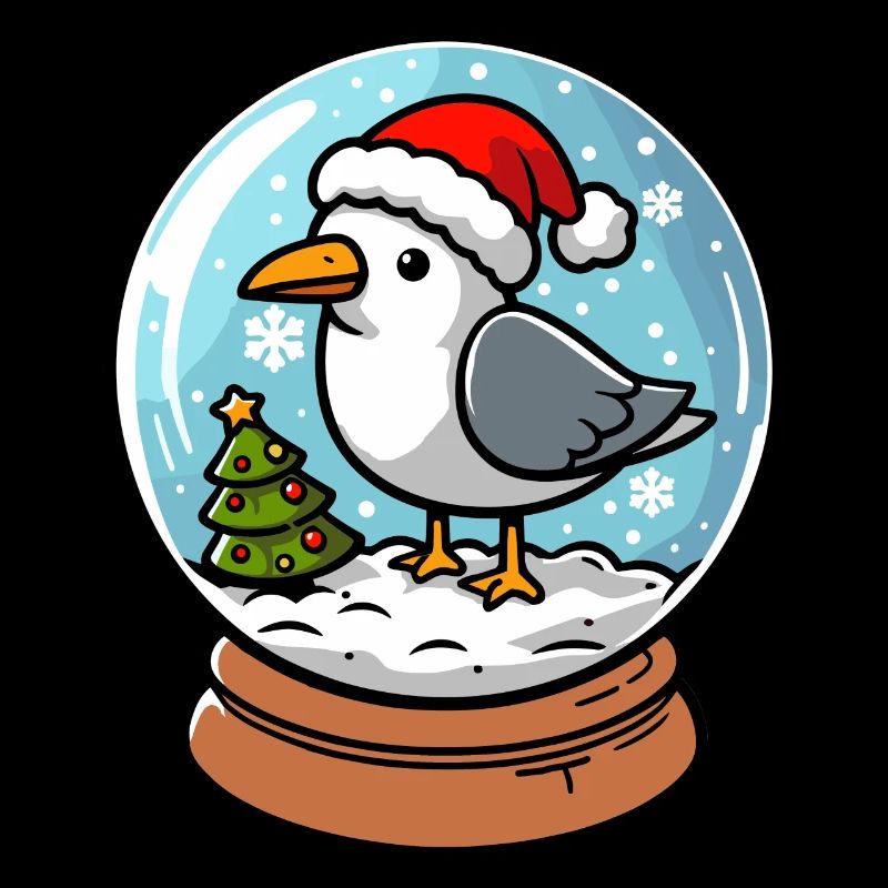 Glass Ball Snow Globe Moin Seagull Hat Christmas