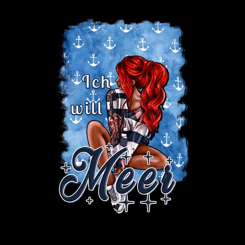 Ich will Meer Spruch Illustration Mädchen