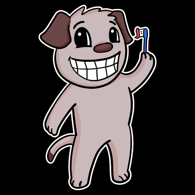 Chien avec brosse à dents