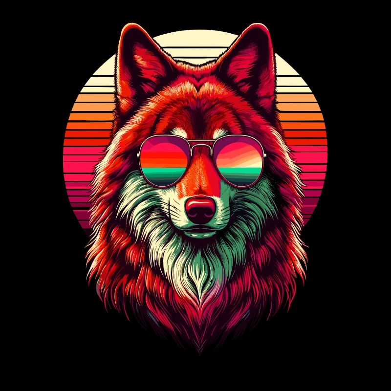 Retro Sunset Sunglasses Red Wolf Wolves