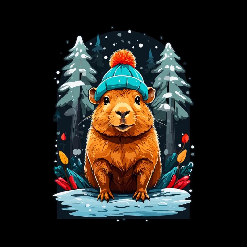 Capibara with winter hat Happy Capibara