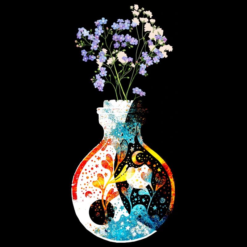 A Magic Bottle - Yin Yang - with Flowers
