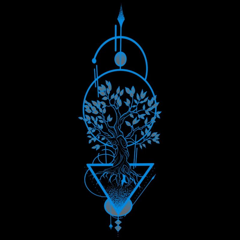 Blue & grey ornamental tree black background