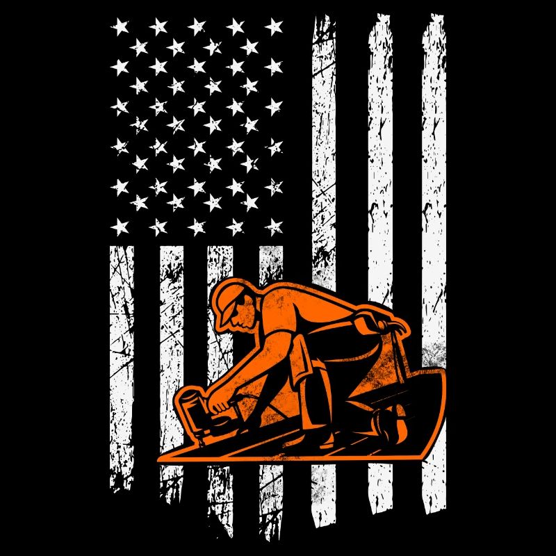 Patriotic american flag roofer construction worker
