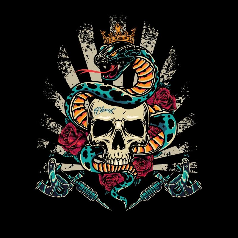 Snake Skull Rose Skull
