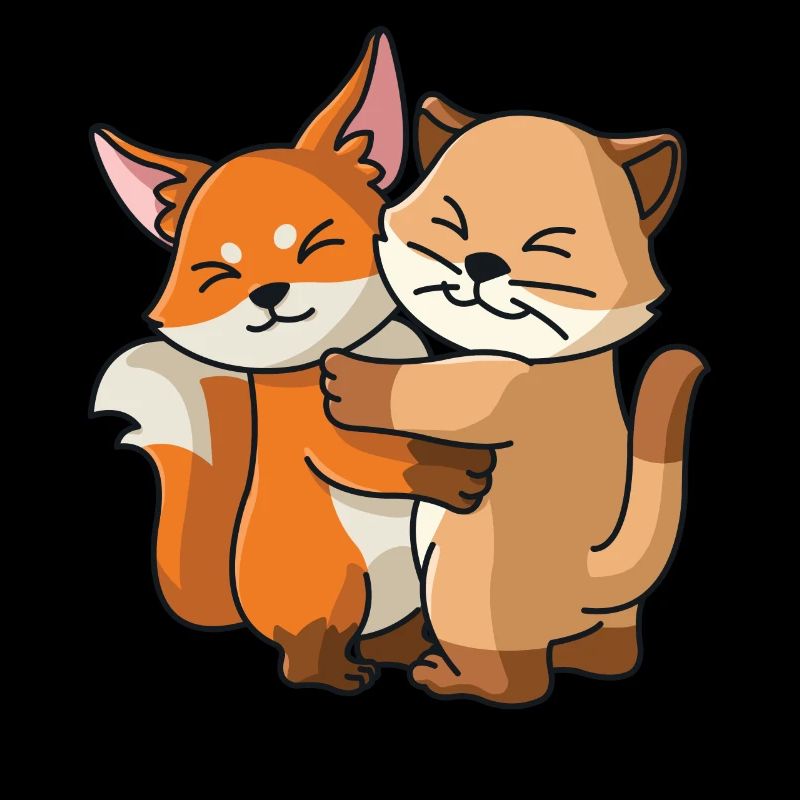 Chat avec renard aime les animaux mignons doux