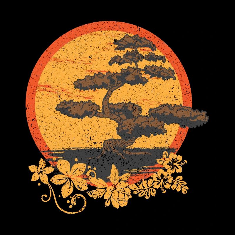 Conception de bonsaï de fleur avec soleil