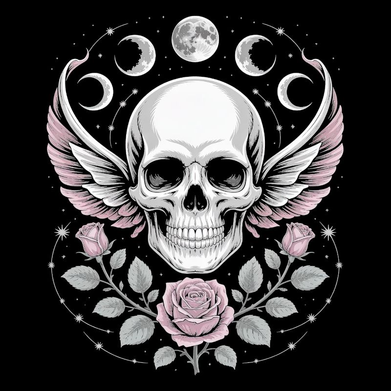 Gothic Totenschädel mit Mondphasen und Rosen Design