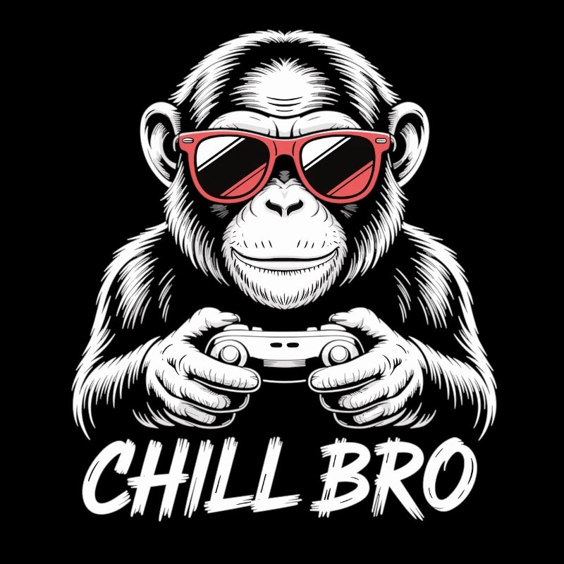 Chill Bro Gamer T-Shirt with Monkey and Controller