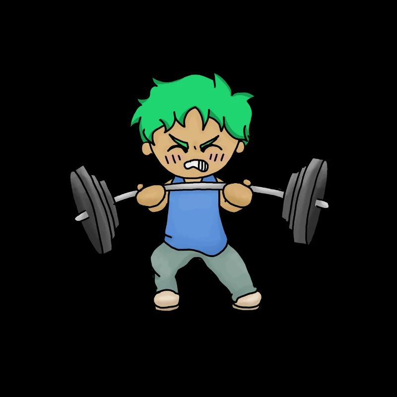 Chibi avec des muscles et des haltères