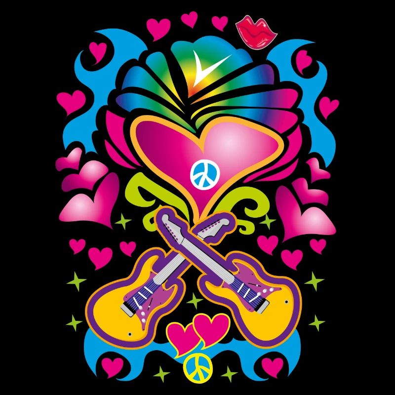 17 Liebe Herzen Gitarren Frieden Blumenkind