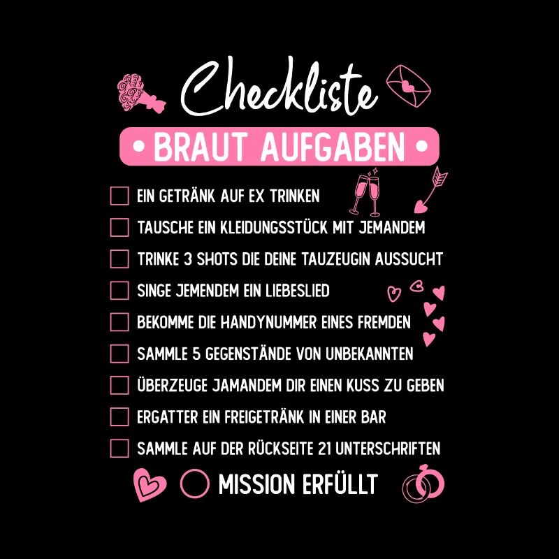 JGA Mutprobe Checkliste Braut Aufgaben