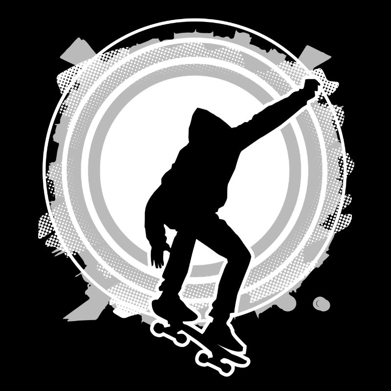 Skateboarder jumps circle raster gray white